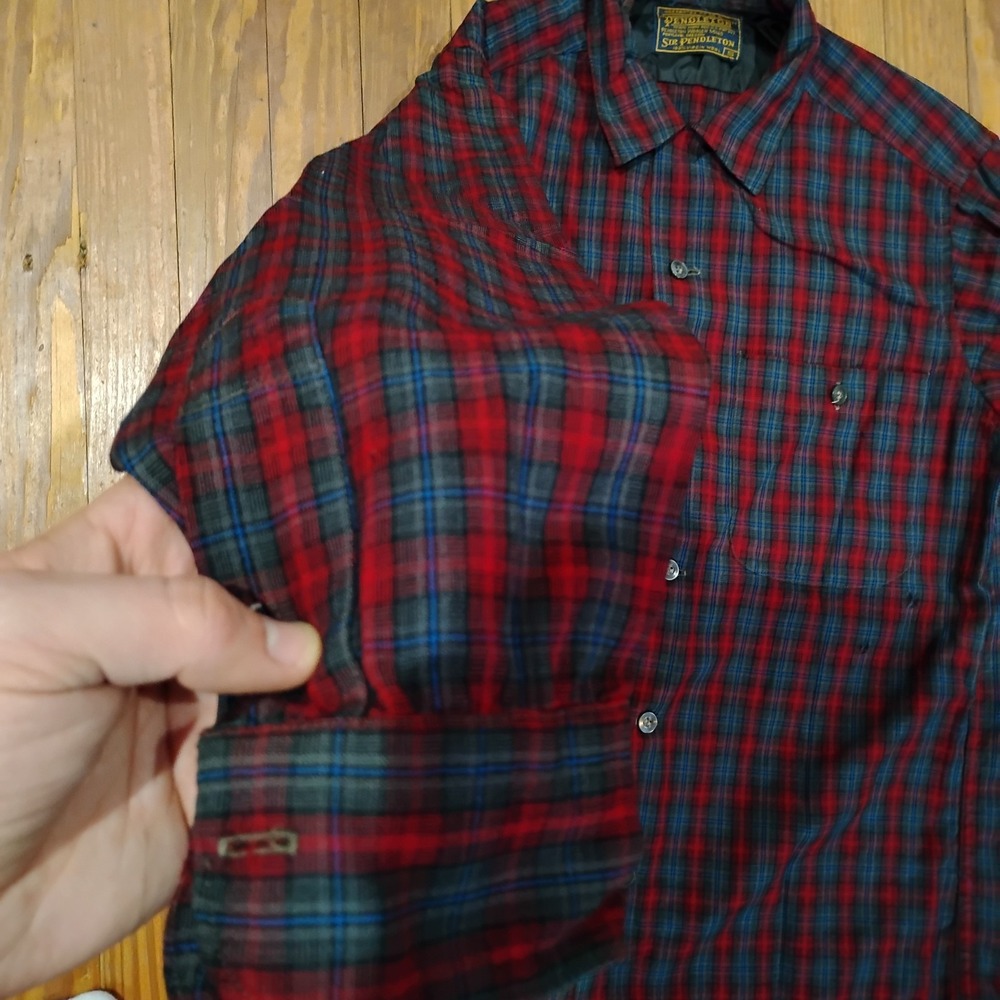 Vintage Pendleton Shirt Mens S Red Plaid Button 100% Virgin Wool USA Chore 60s - Picture 6 of 16